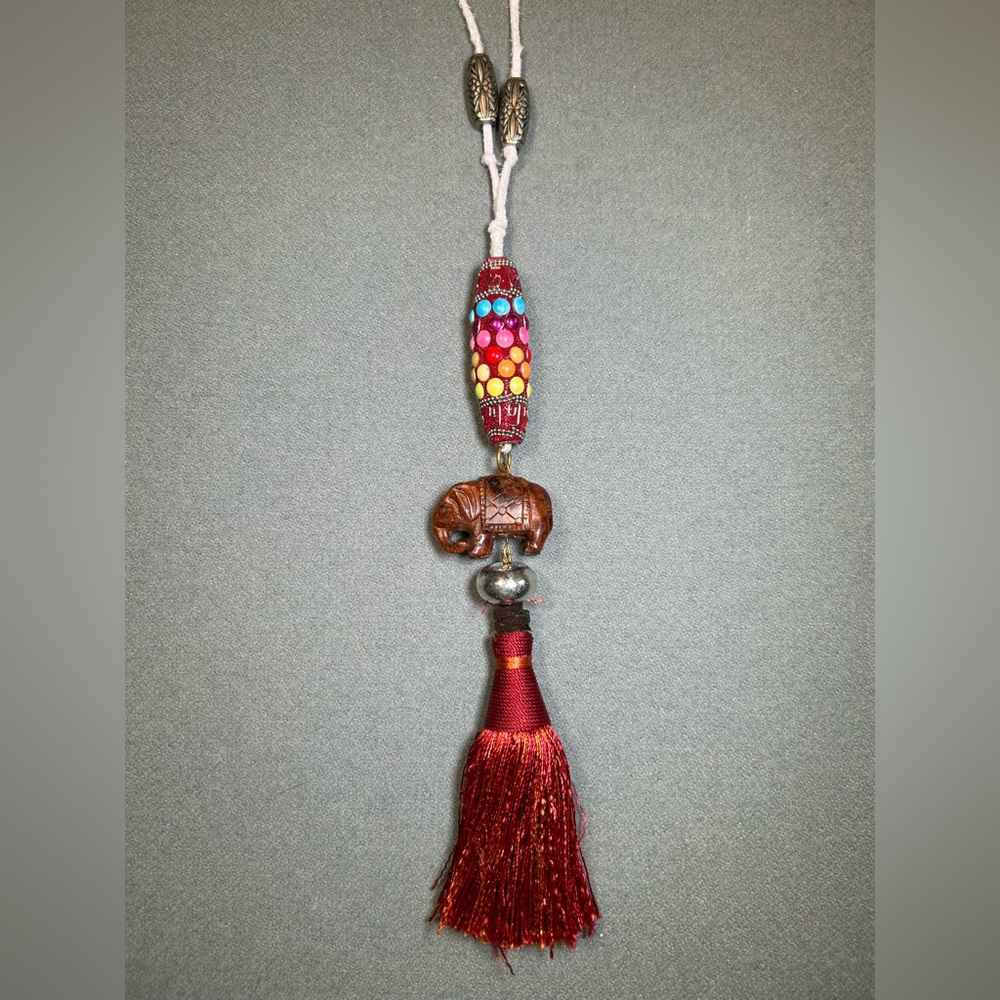 Necklace on Leather rope. Elephant, tassel, Cool Beads